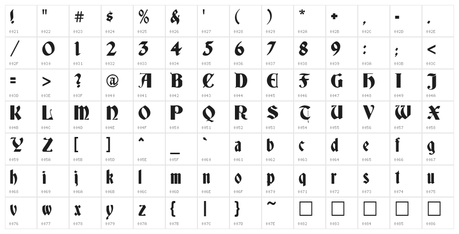 Deutsch Gothic Character Map