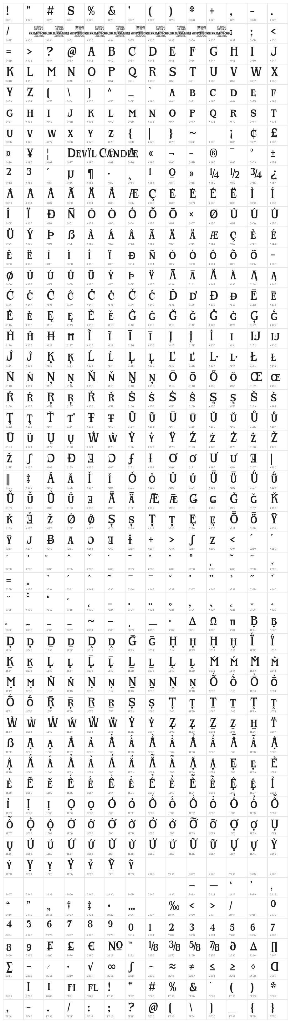 Devil Candle Alt PERSONAL USE Regular Character Map