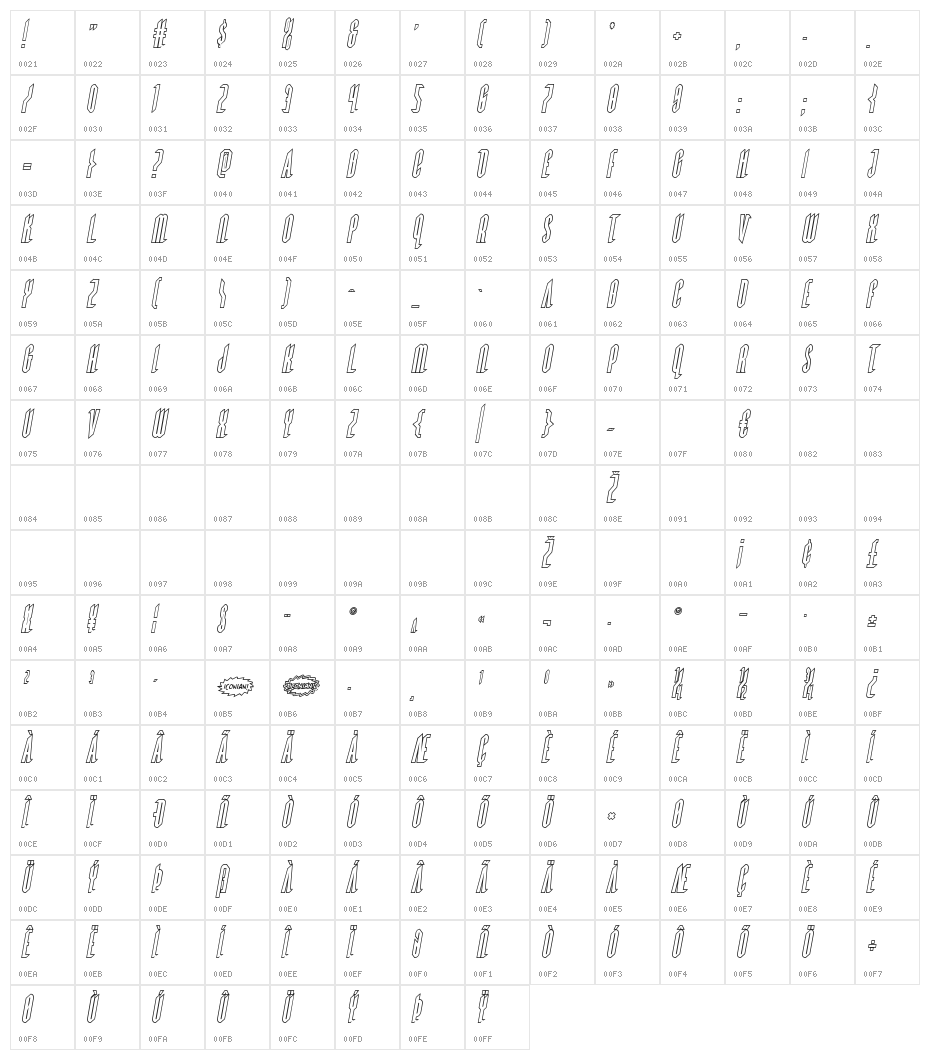 Devil Summoner Outline Italic Character Map