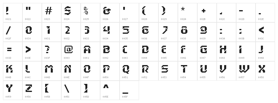 DexGothicD Character Map