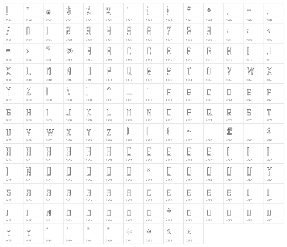 Dezert Outline Character Map