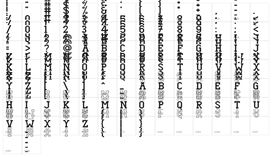 Dezire Stacked Bold Character Map