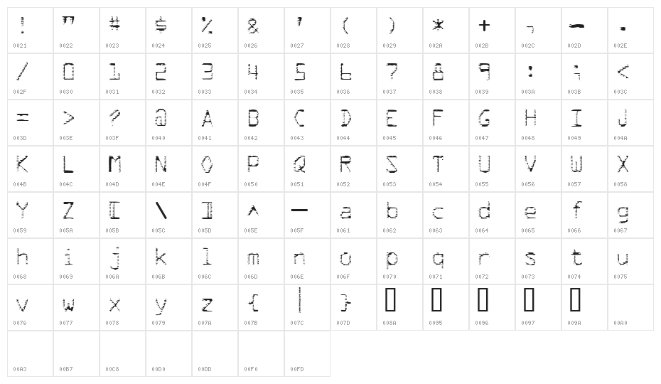 deRez hiTek Character Map