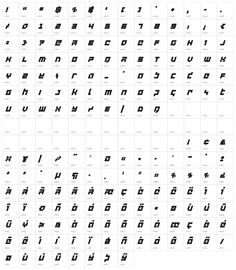 deep data cube super-italic Character Map