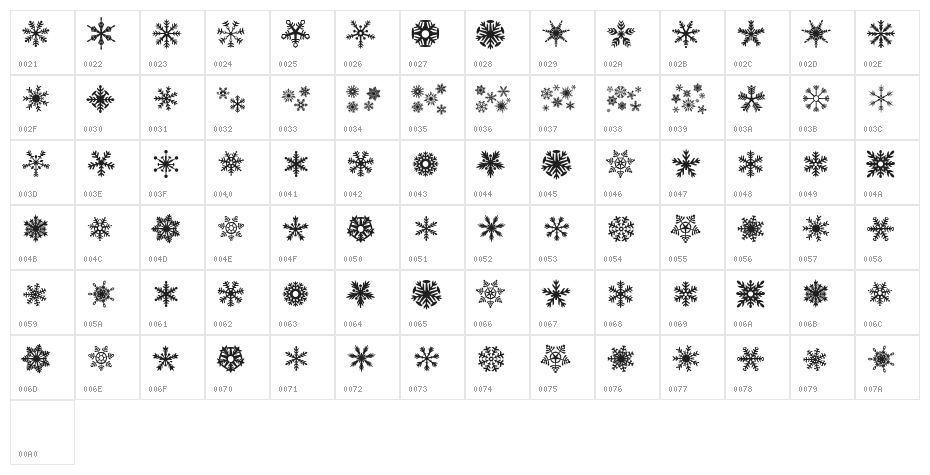 DH Snowflakes Character Map