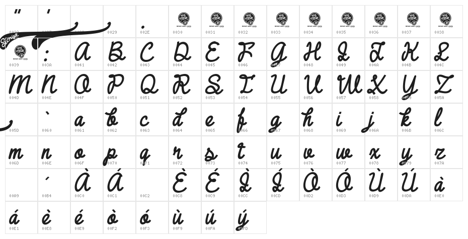 DHF Broffont Script Italic Character Map