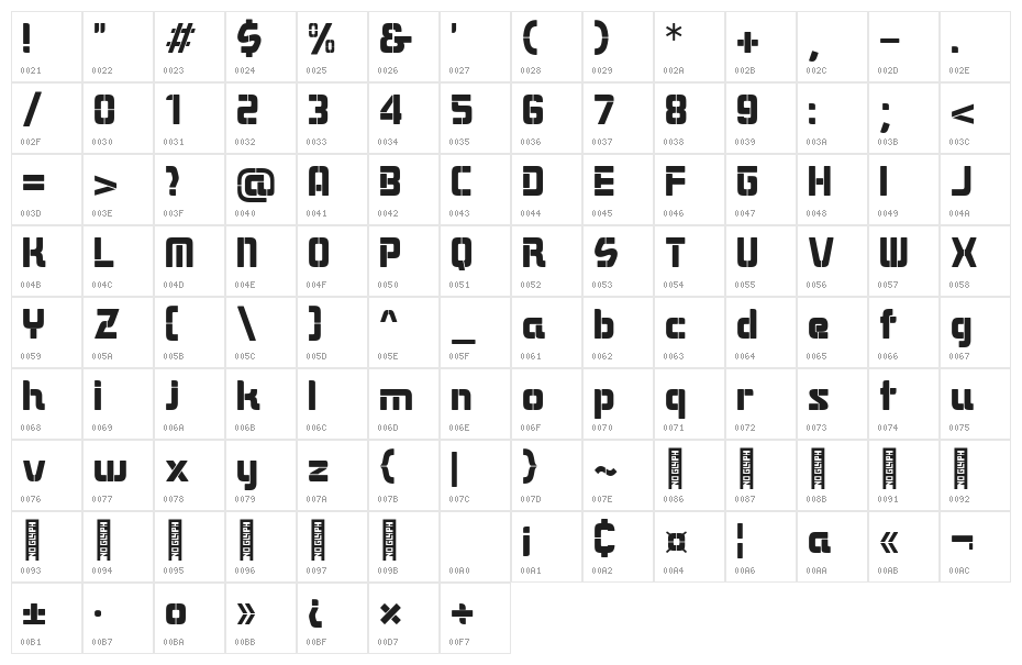 Dhaster Regular Character Map