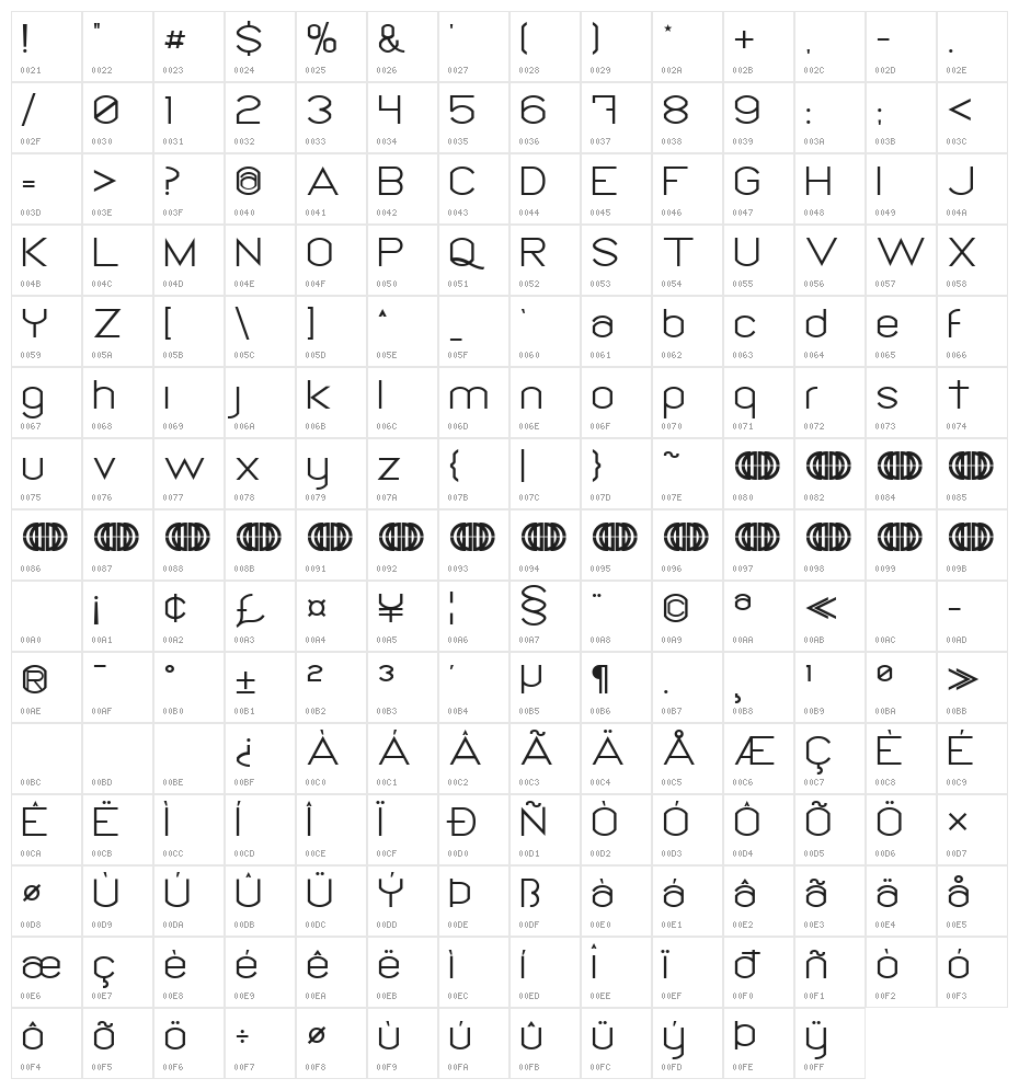 DIAMANTE Character Map