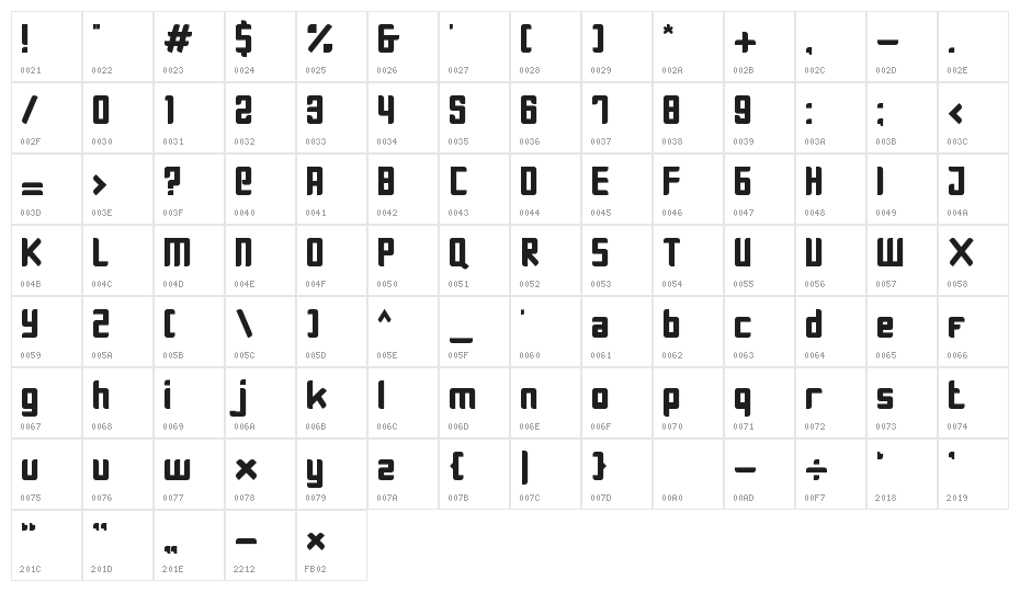 DIGGIEE FONT Character Map