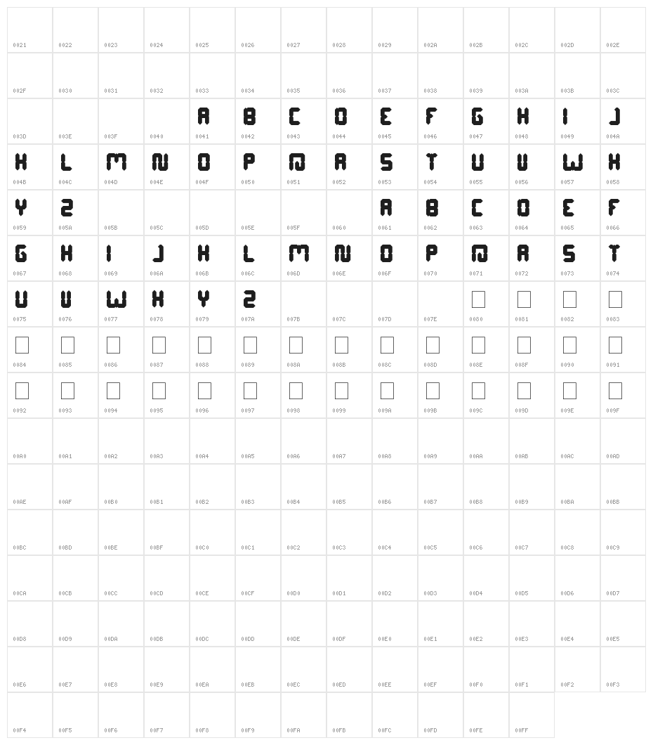 DIGITAL GOTHIC Character Map