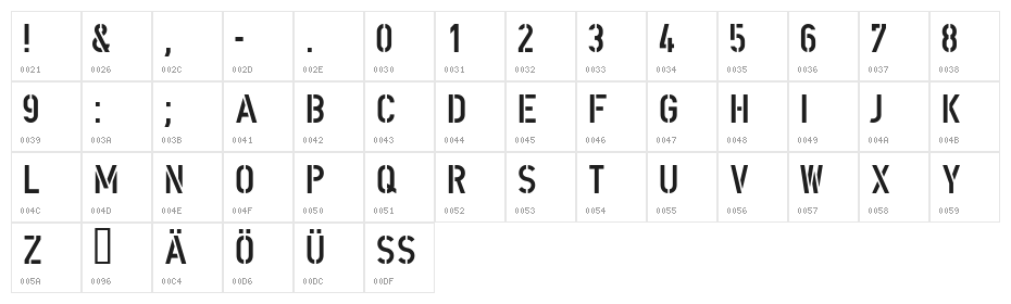 DIN Schablonierschrift Character Map