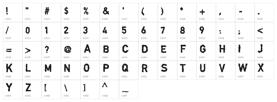 DINGarbageschrift Bold Character Map