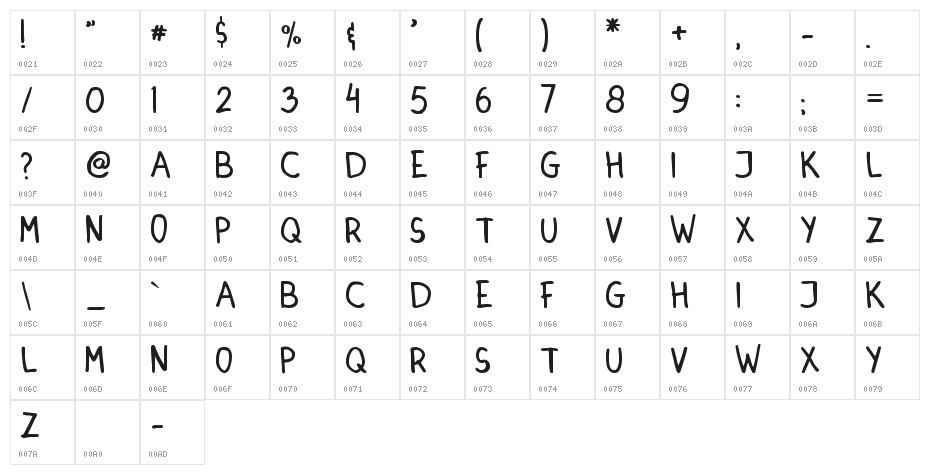 DINSKI CASUAL HANDWRITING Character Map