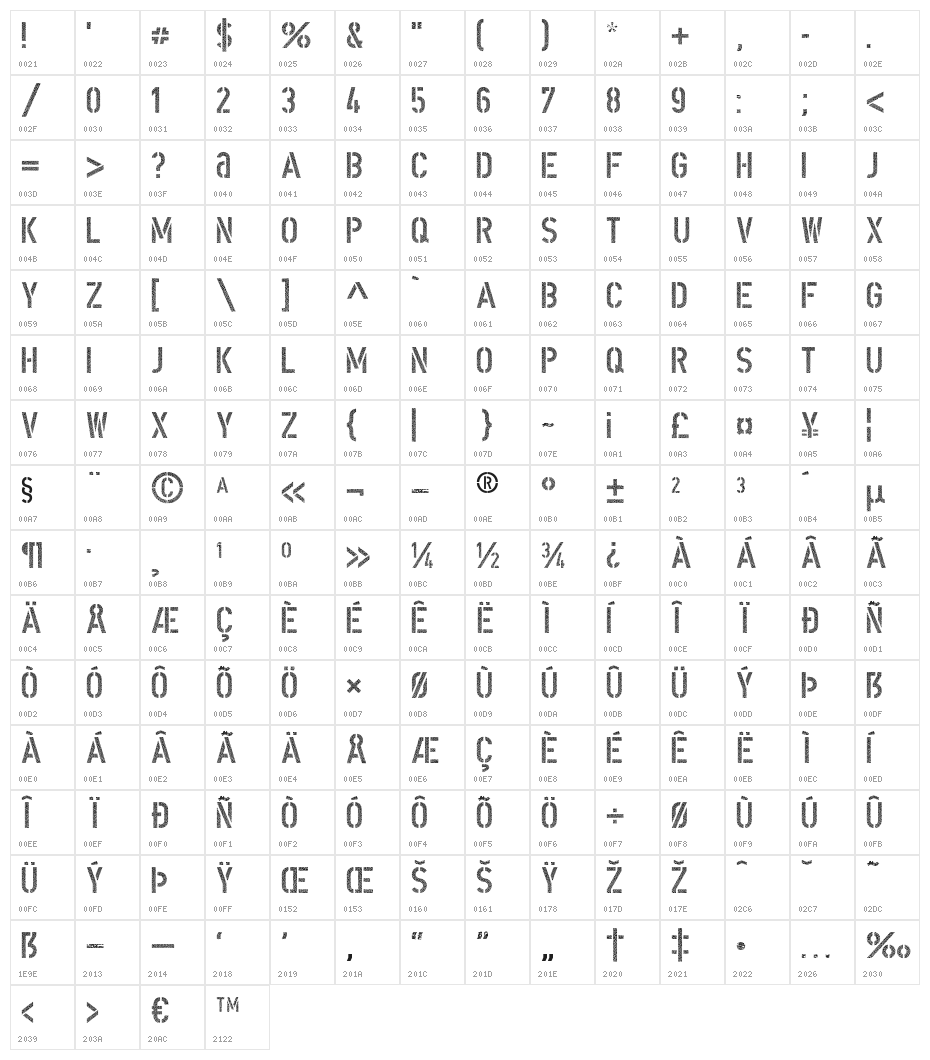 DINSchablonierschriftCracked Character Map