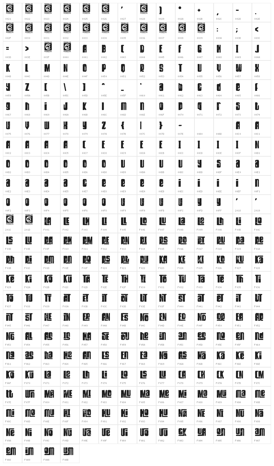 DIRTY ROCK Free Vesion Character Map