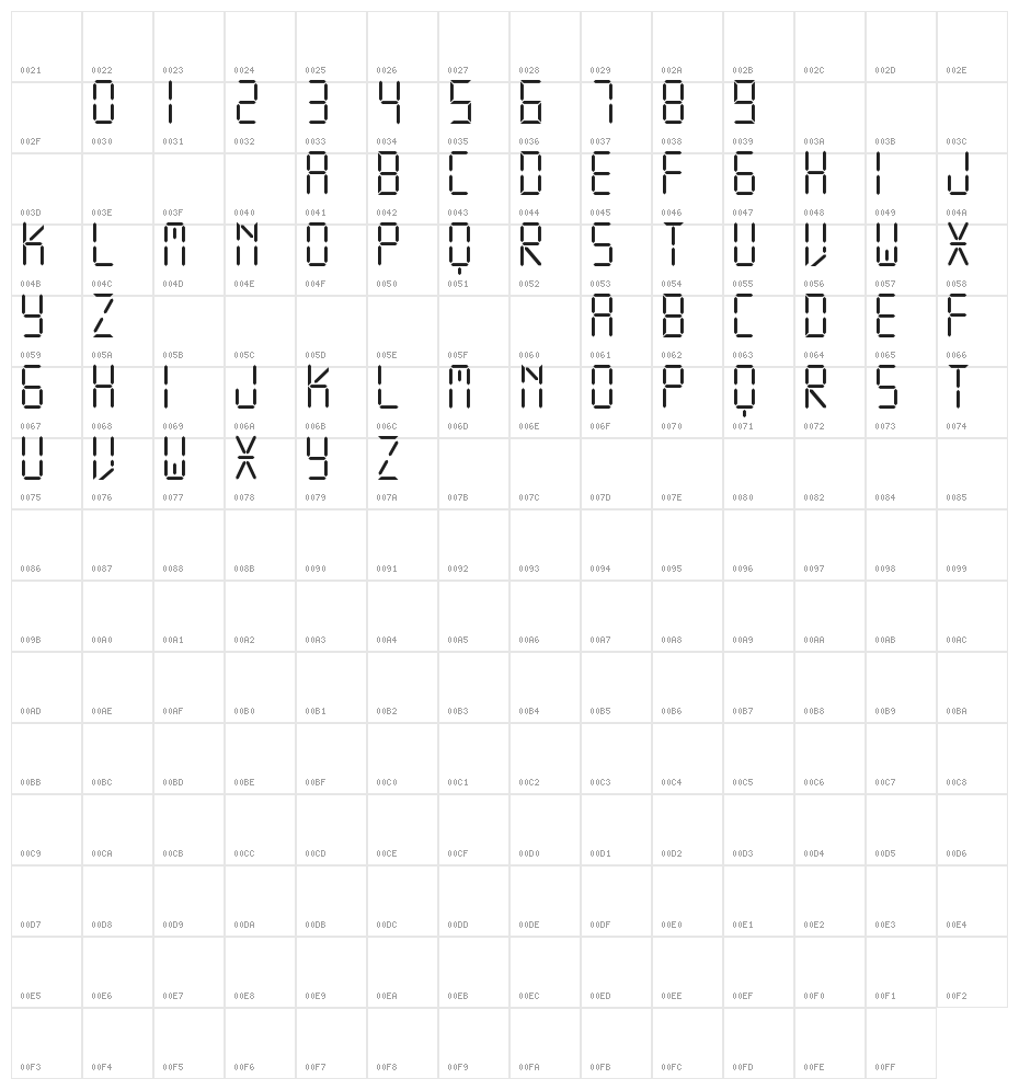 DISPLAY FREE TFB Character Map