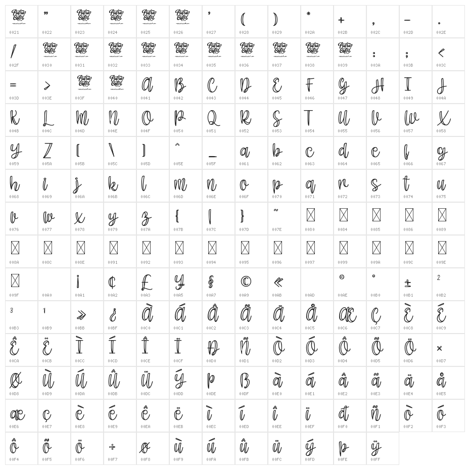 Diacare Character Map
