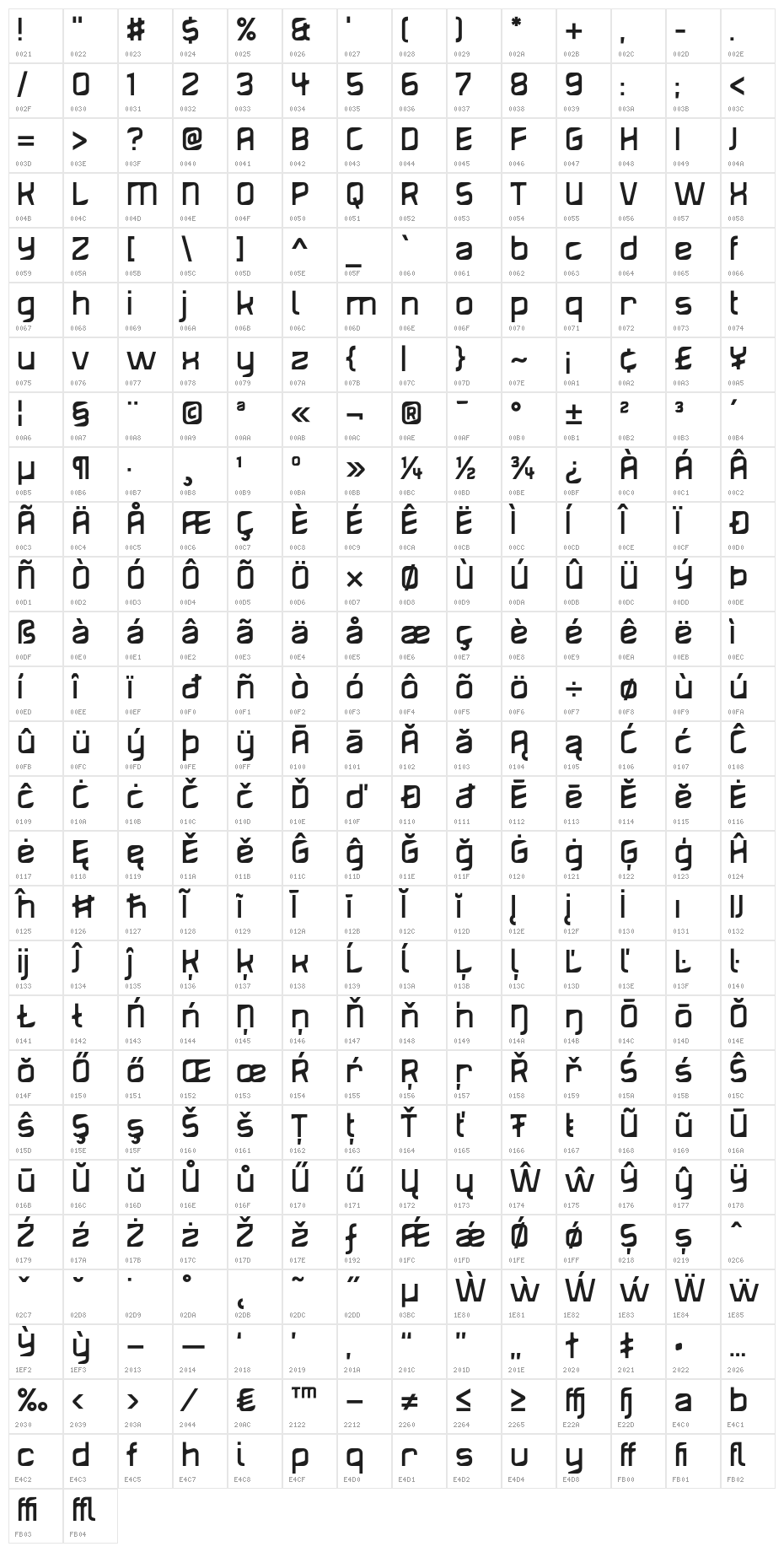 Diagond-Bold Character Map