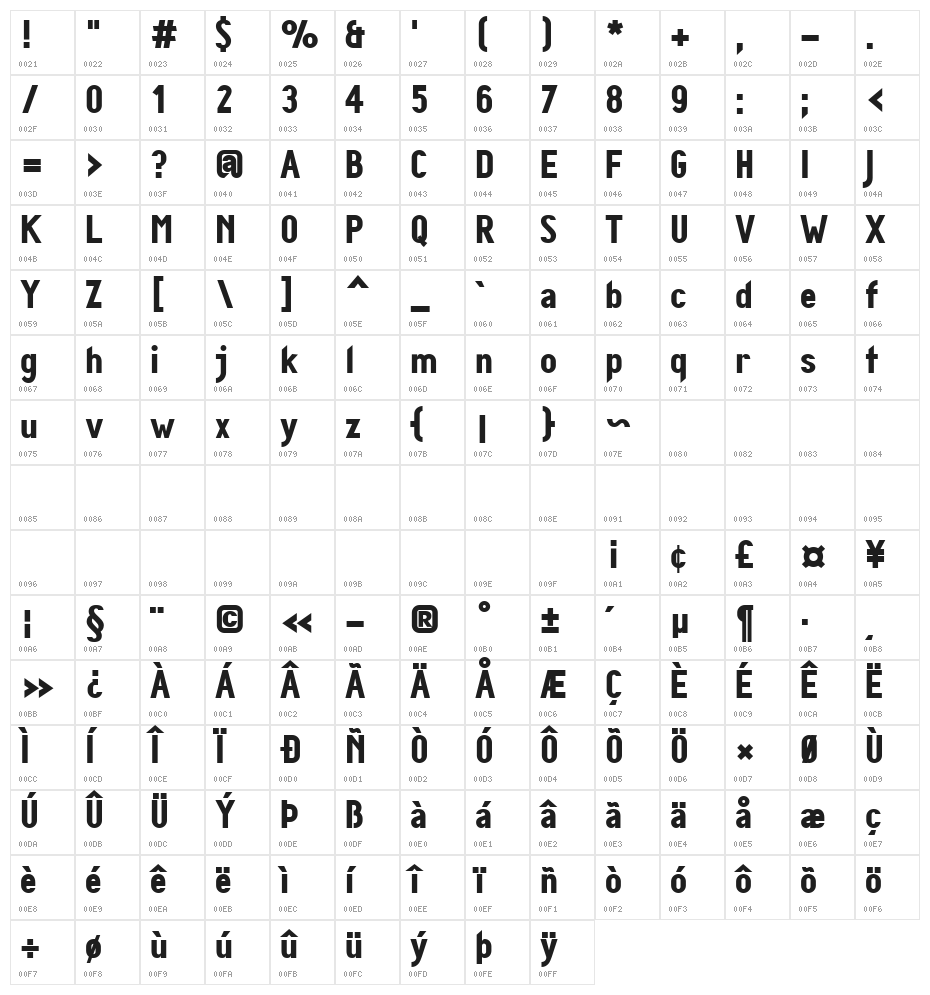 Diamante Bold Character Map