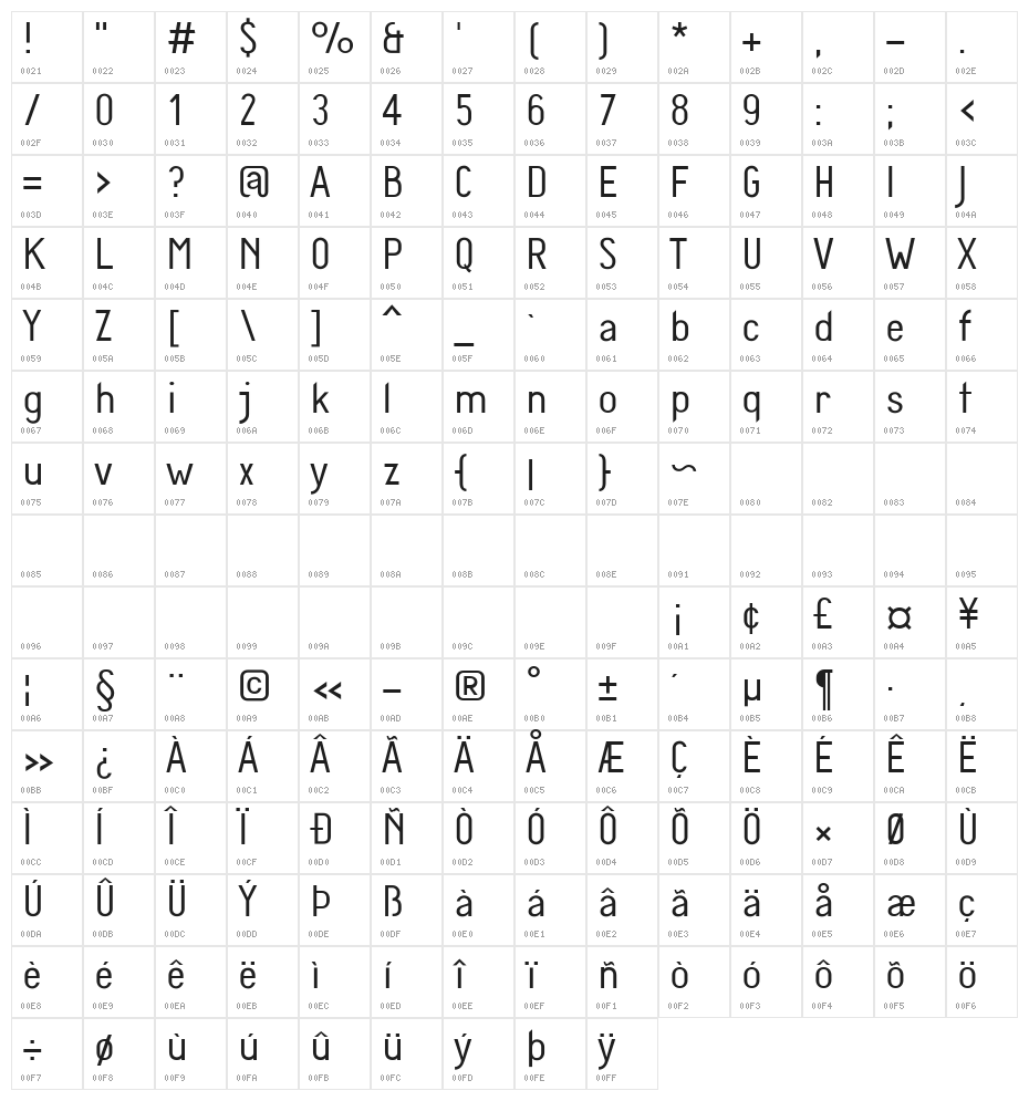 Diamante Light Character Map
