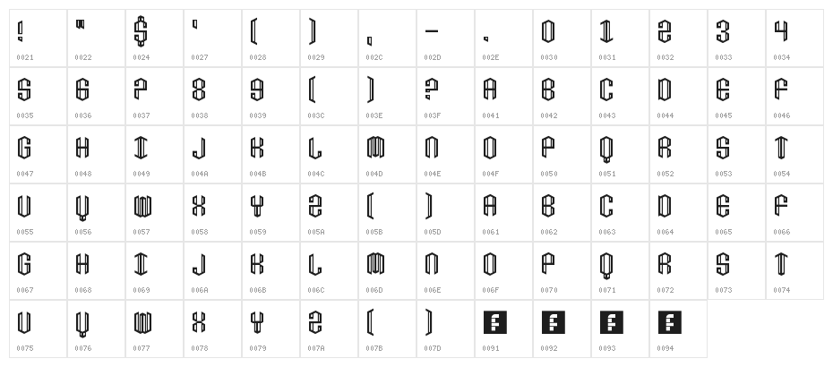 Diamante Regular Character Map