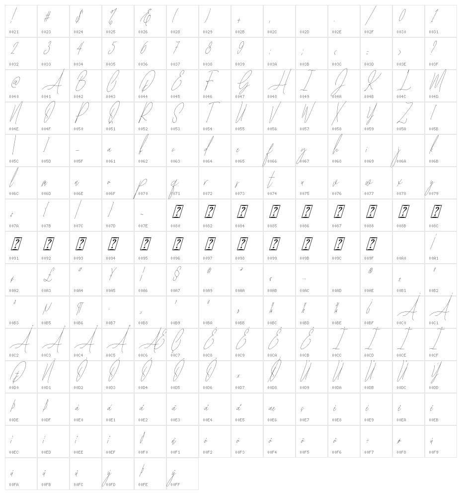 Diamante Signature_Italic Character Map
