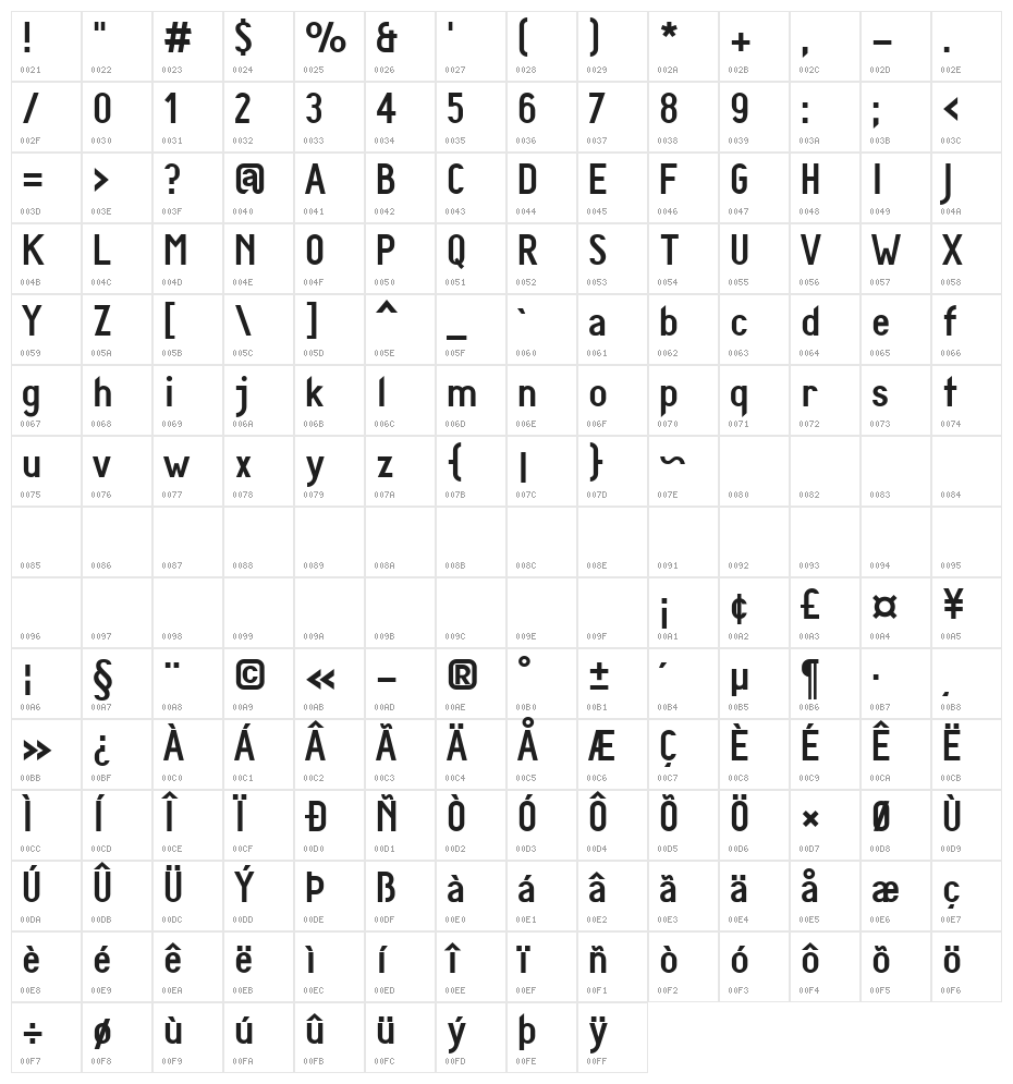 Diamante Character Map