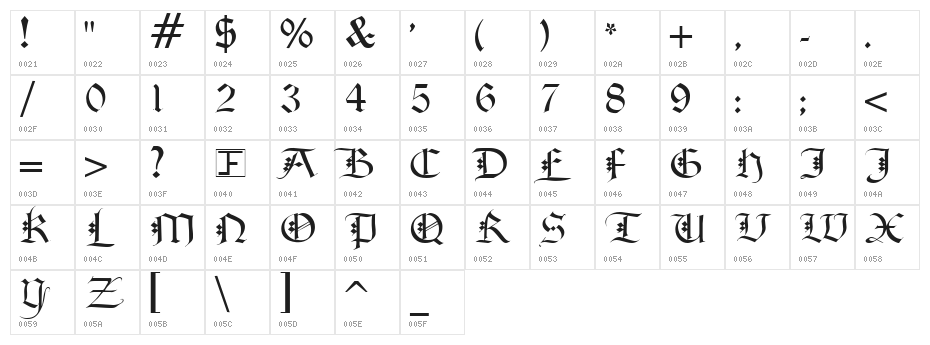 Diamond Gothic Character Map
