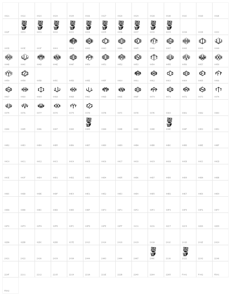 Diamondgrams Character Map