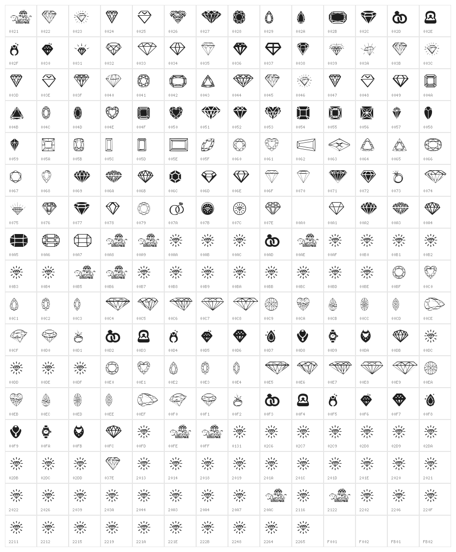 Diamonds Character Map