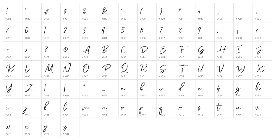DianaWebberScriptDEMO-Solid Character Map