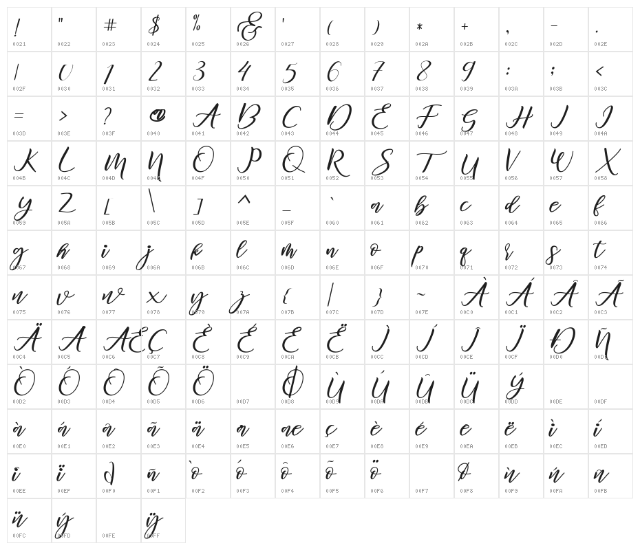 DiaryAmily-Regular Character Map