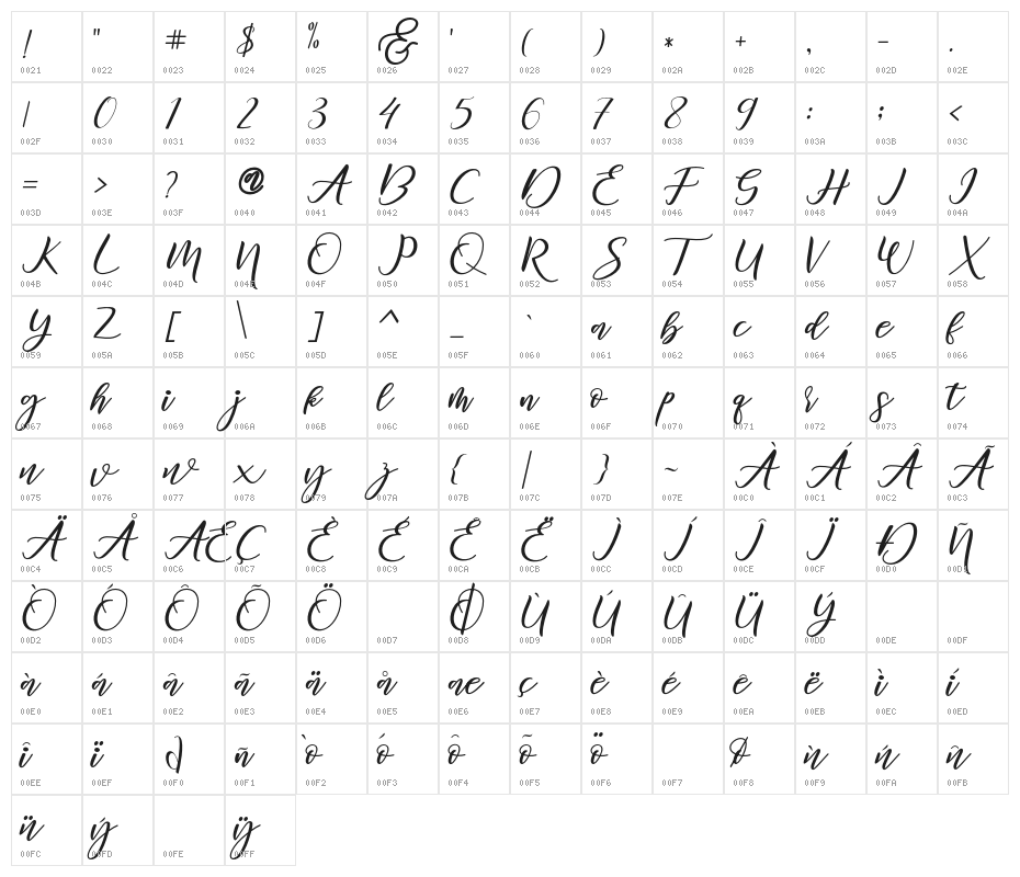 DiaryAmily-Regular Character Map