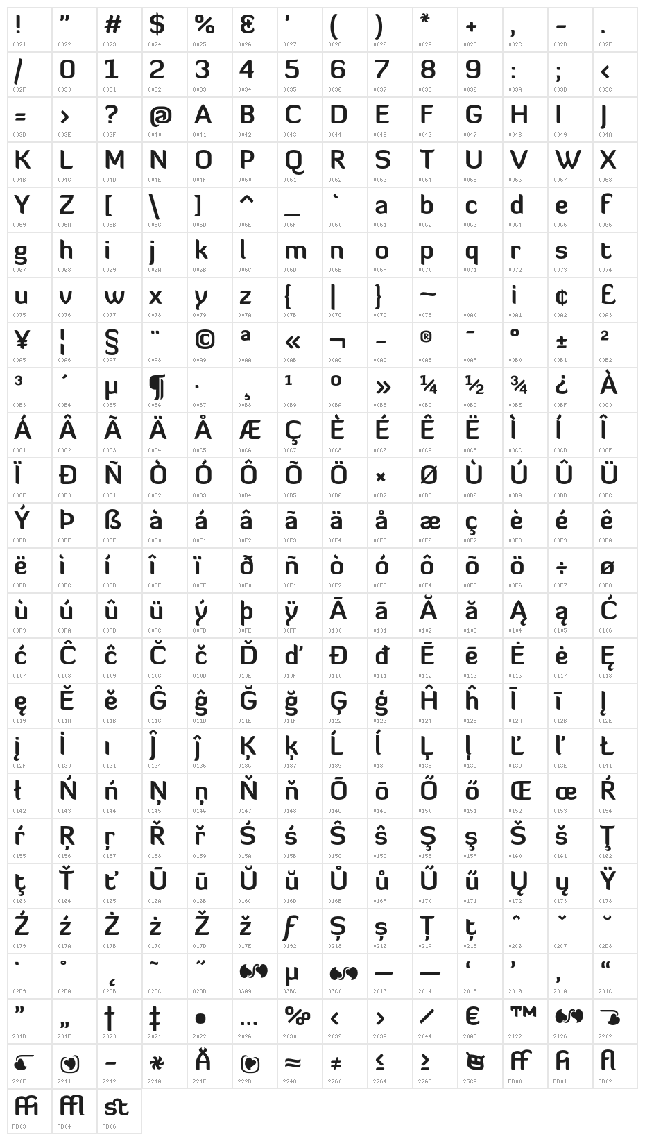 Diavlo Bold Regular Character Map