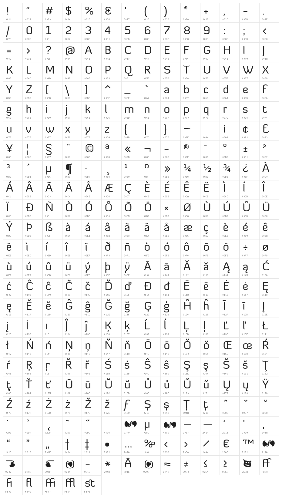 Diavlo Book Regular Character Map