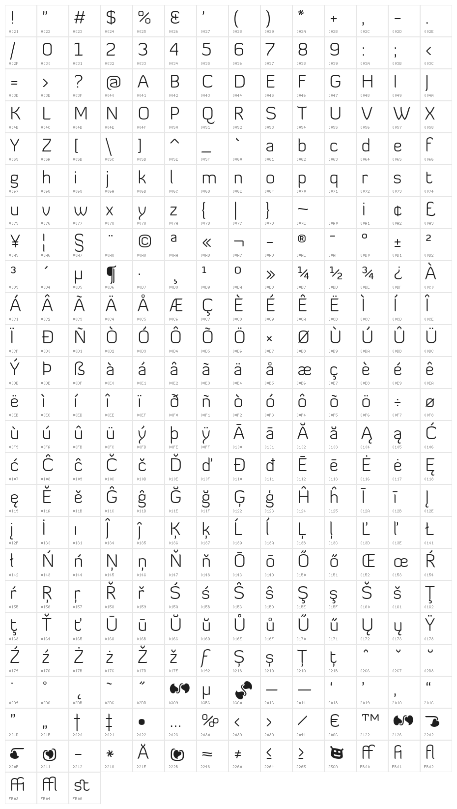 Diavlo Light Regular Character Map