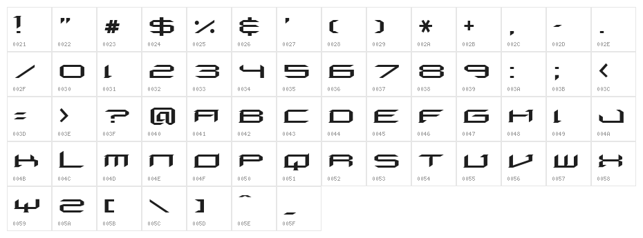Digeria Normal Character Map