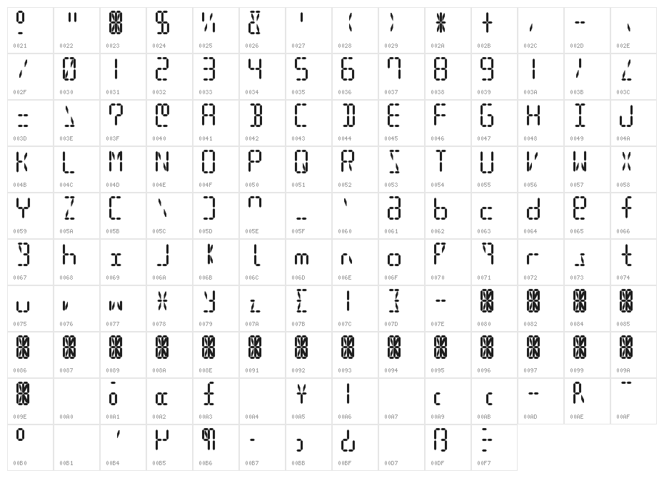Digit Tech 16 Character Map
