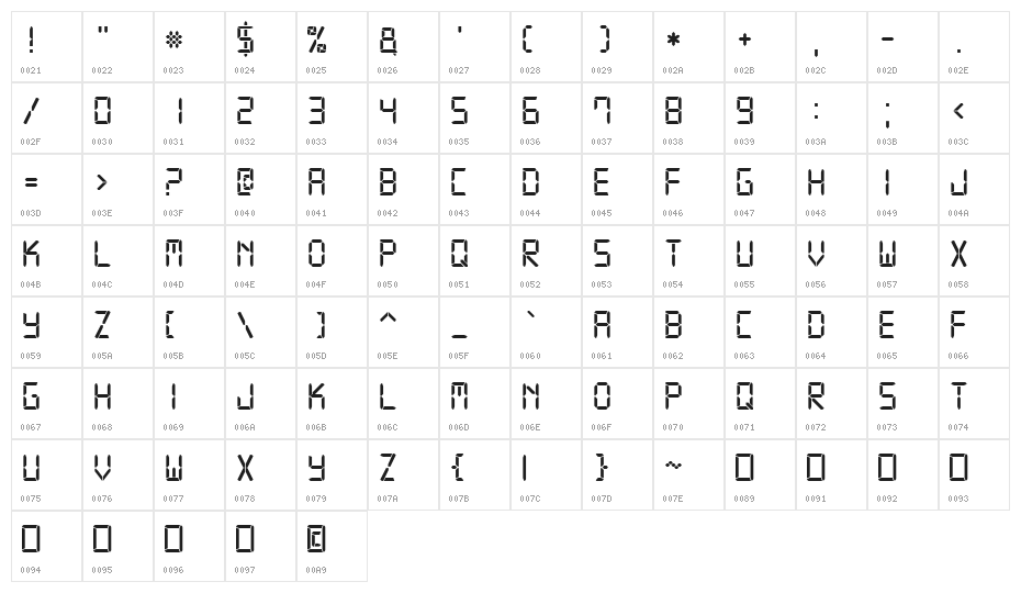 Digital-7 Mono Character Map