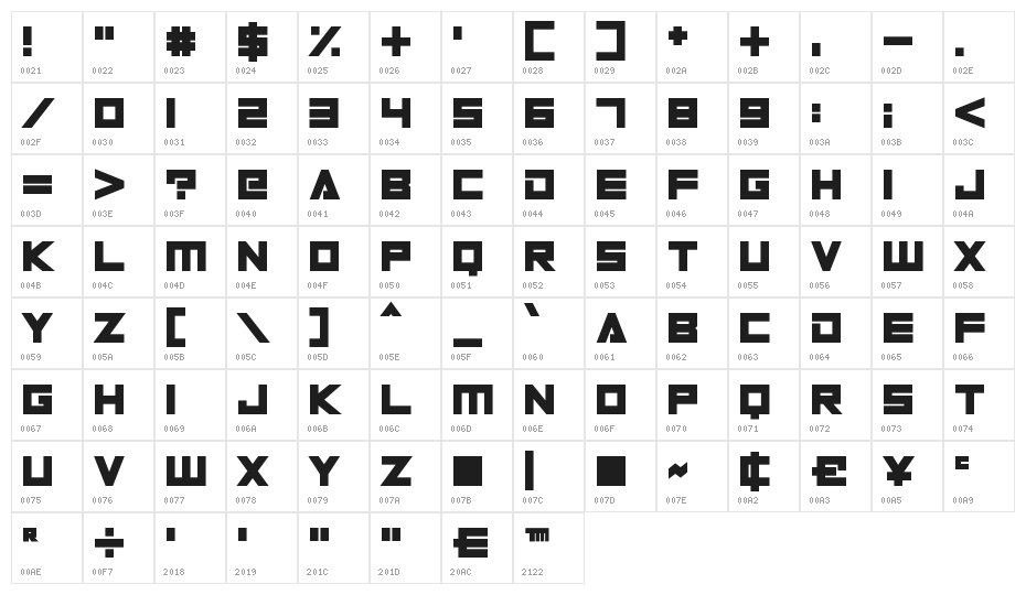 Digital Dare Character Map