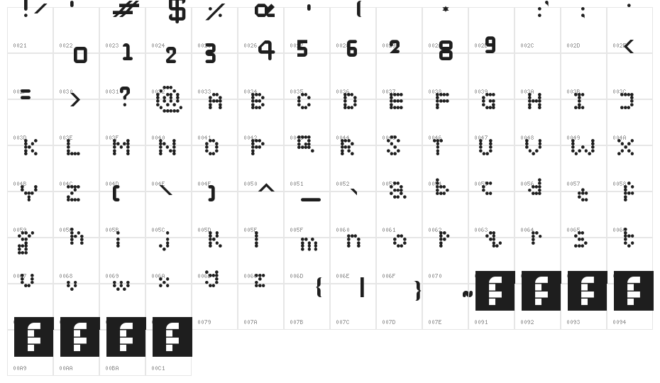 Digital Font by Audrey Regular Character Map