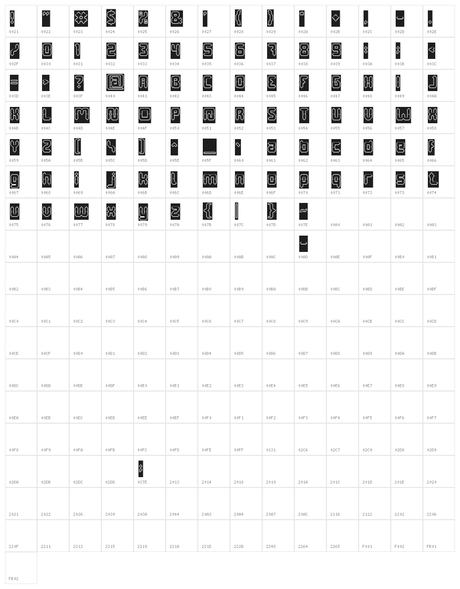 Digital Gothic-Hollow-Inverse Character Map