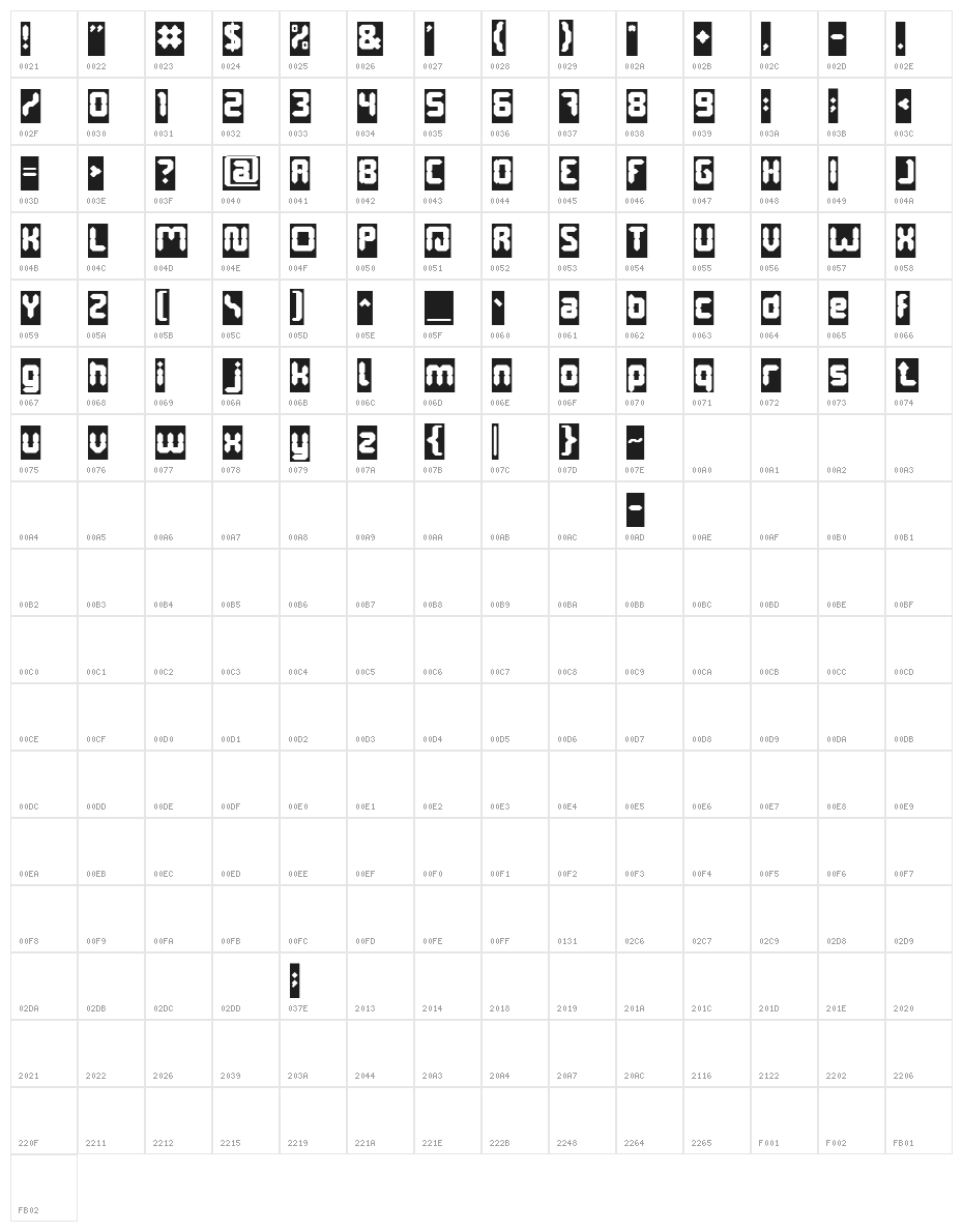 Digital Gothic-Inverse Character Map