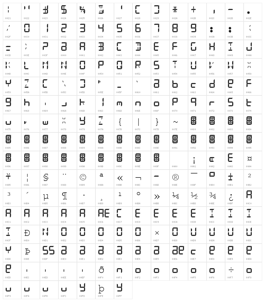 Digital Internet 13sg Character Map