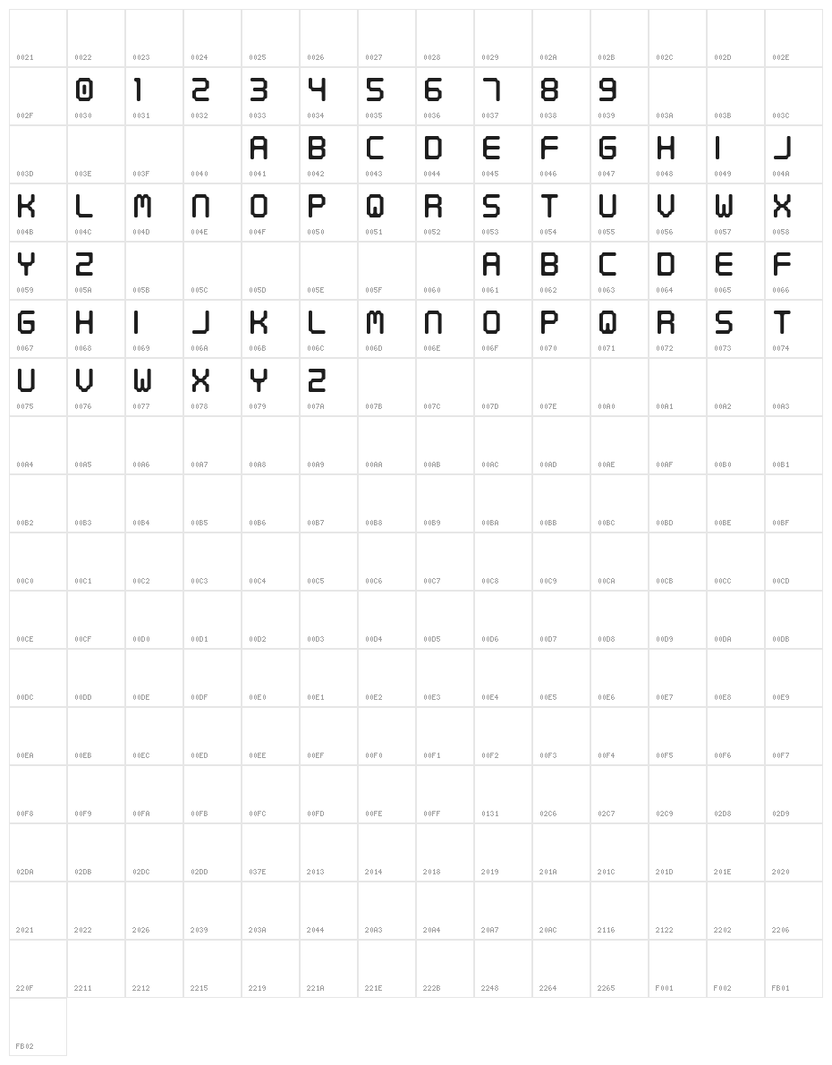Digitaltech Character Map