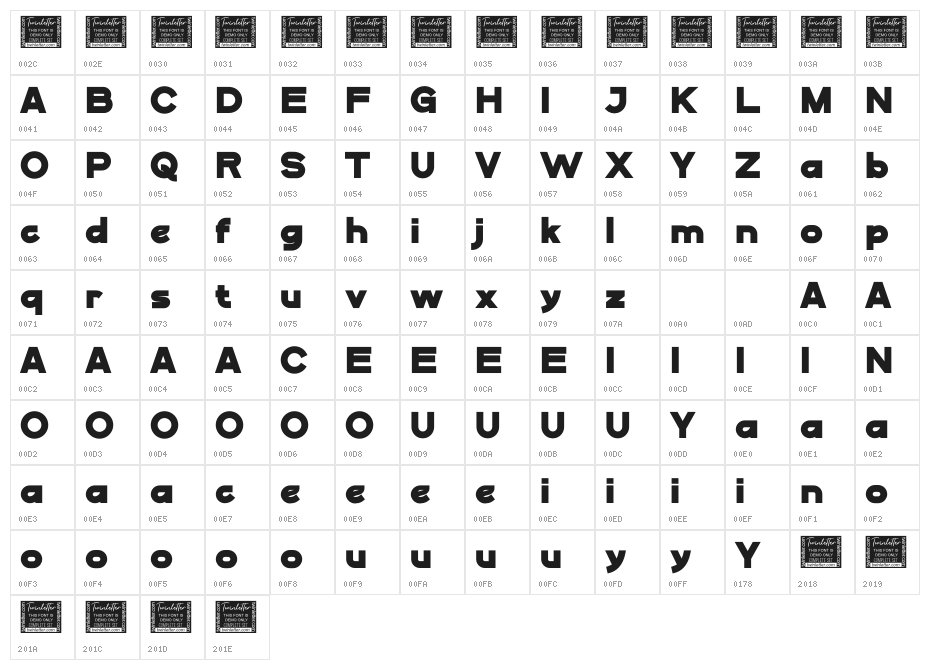 Digofa Bold Personal Character Map