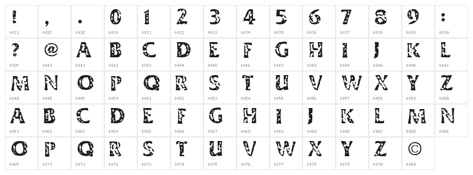 Dimestore Hooker Character Map