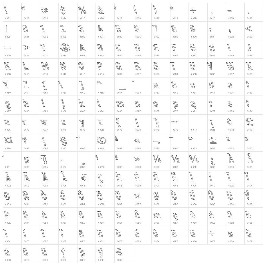 Din Kursivschrift Breit Leftalic Ghost Character Map