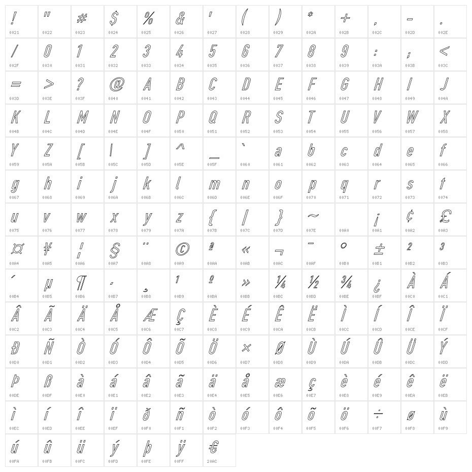 Din Kursivschrift Eng Ghost Character Map