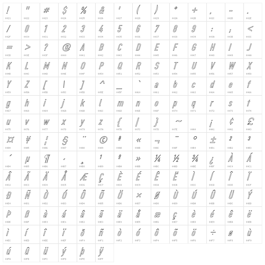 Din Kursivschrift Ghost Eng Character Map